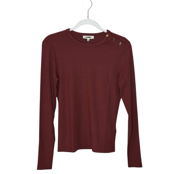 Madewell Ribbed Crewneck Long Sleeved Top with Shoulder Button Details NWT M - Picture 6 of 13